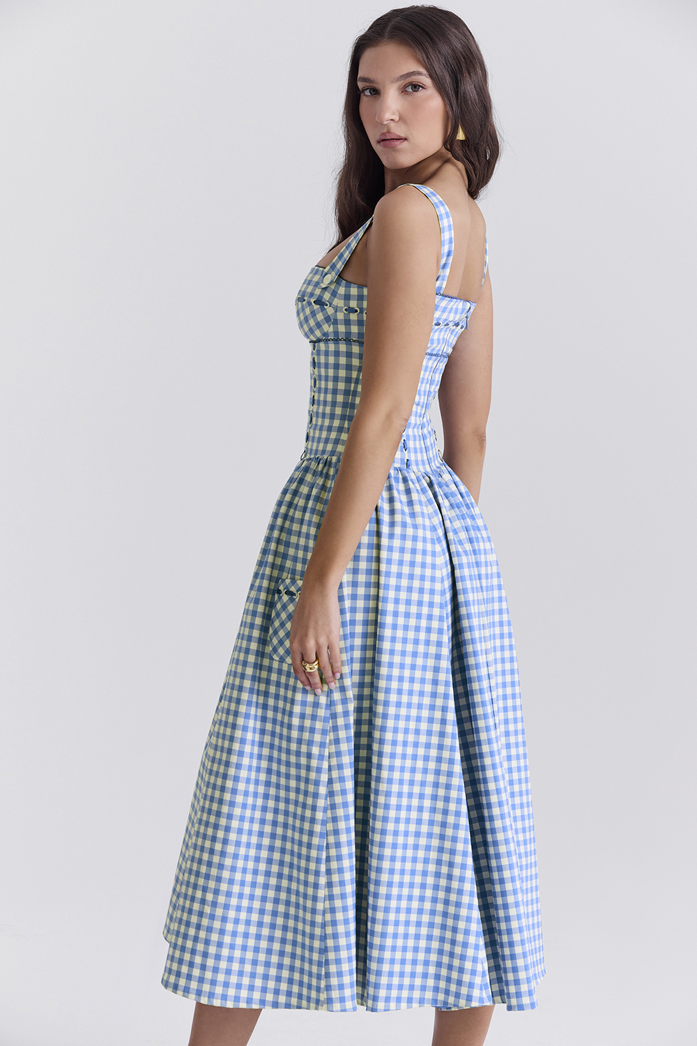Vivien Regatta Blue Gingham Midi Sundress - luluinthesky