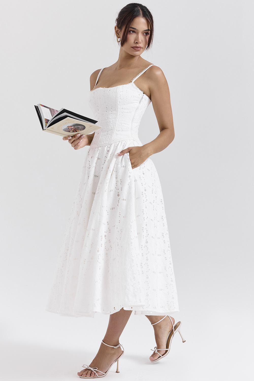 Francine White Broderie Anglais Midi Skirt - luluinthesky