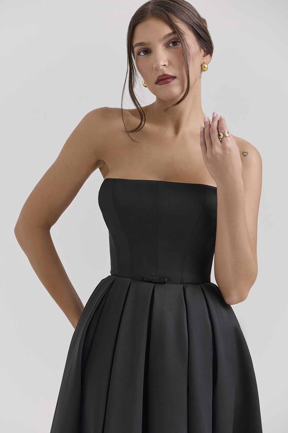 Contessa Black Strapless Satin Corset Midi Dress - SALE - luluinthesky