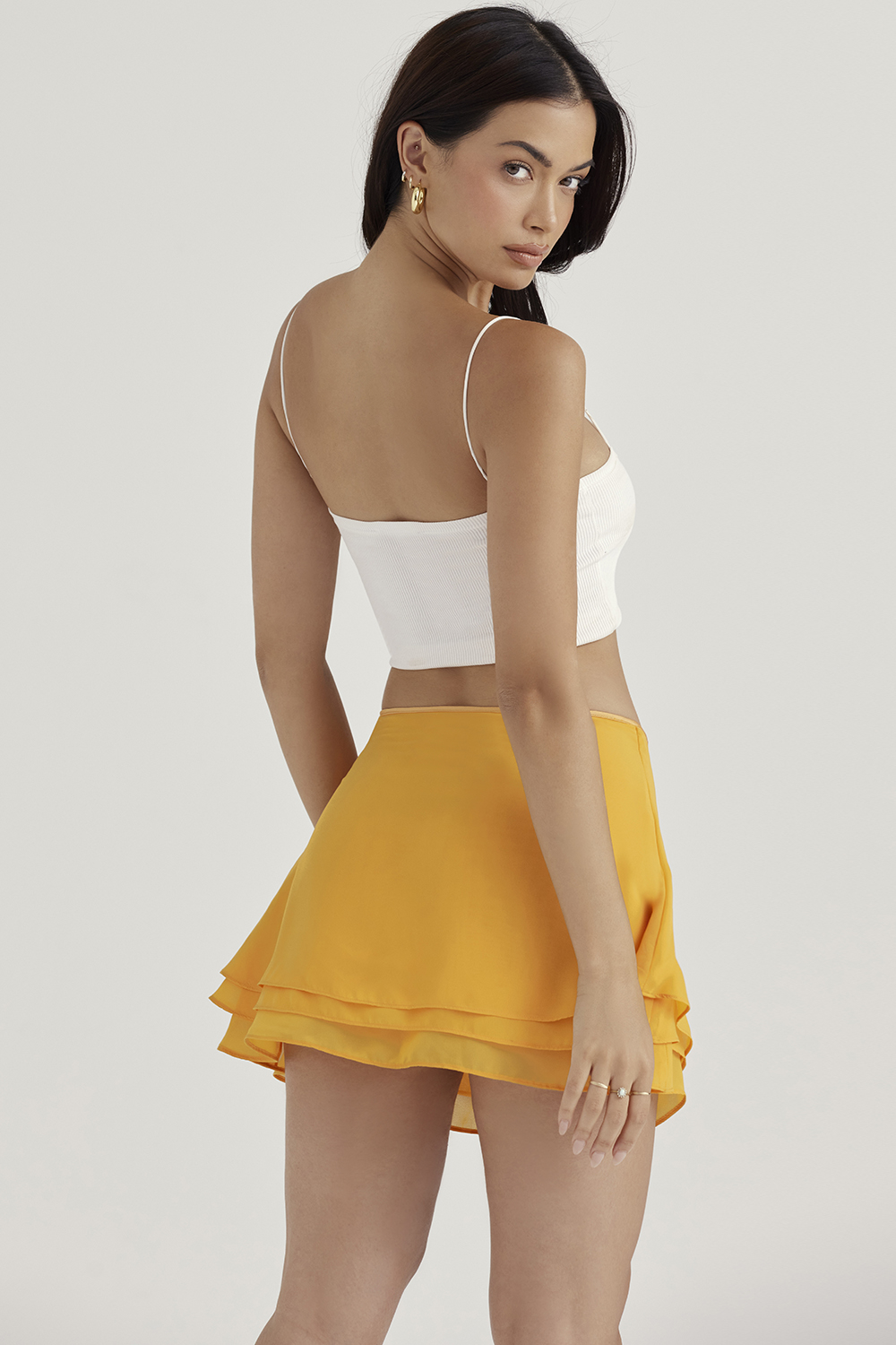 Clarice Tangerine Floaty Layered Mini Skirt - luluinthesky