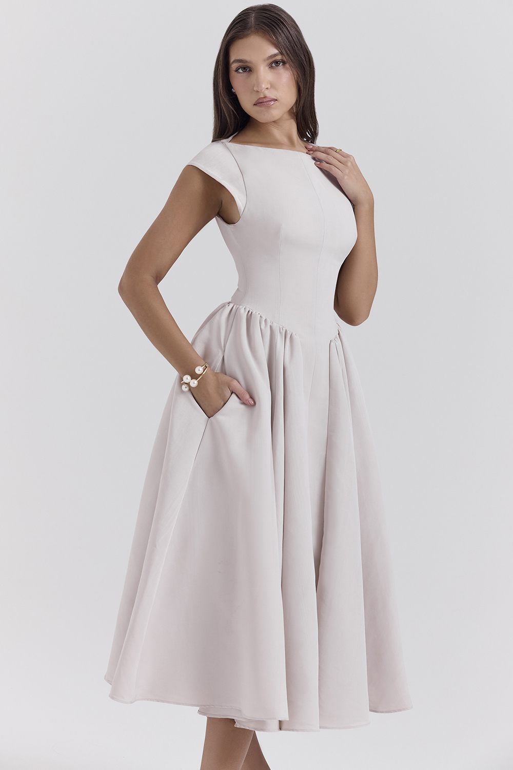 Debutante French Dove Moire Satin Backless Midi Dress - luluinthesky