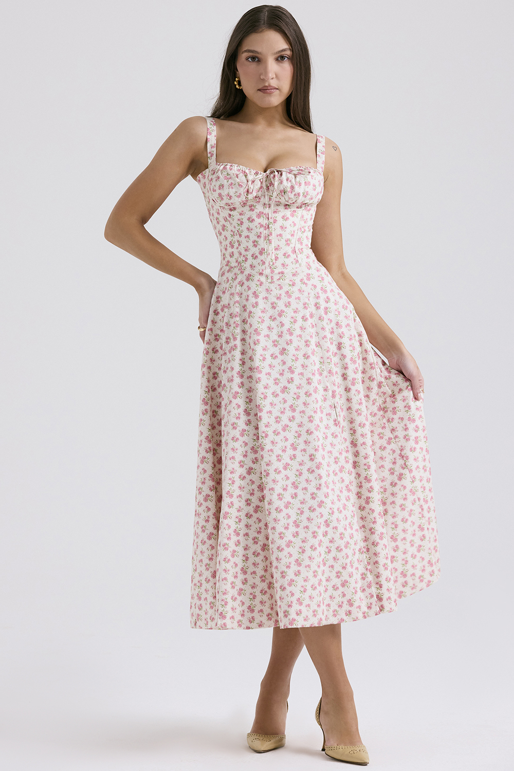 Carmen White Rosebud Print Cotton Bustier Sundress - luluinthesky
