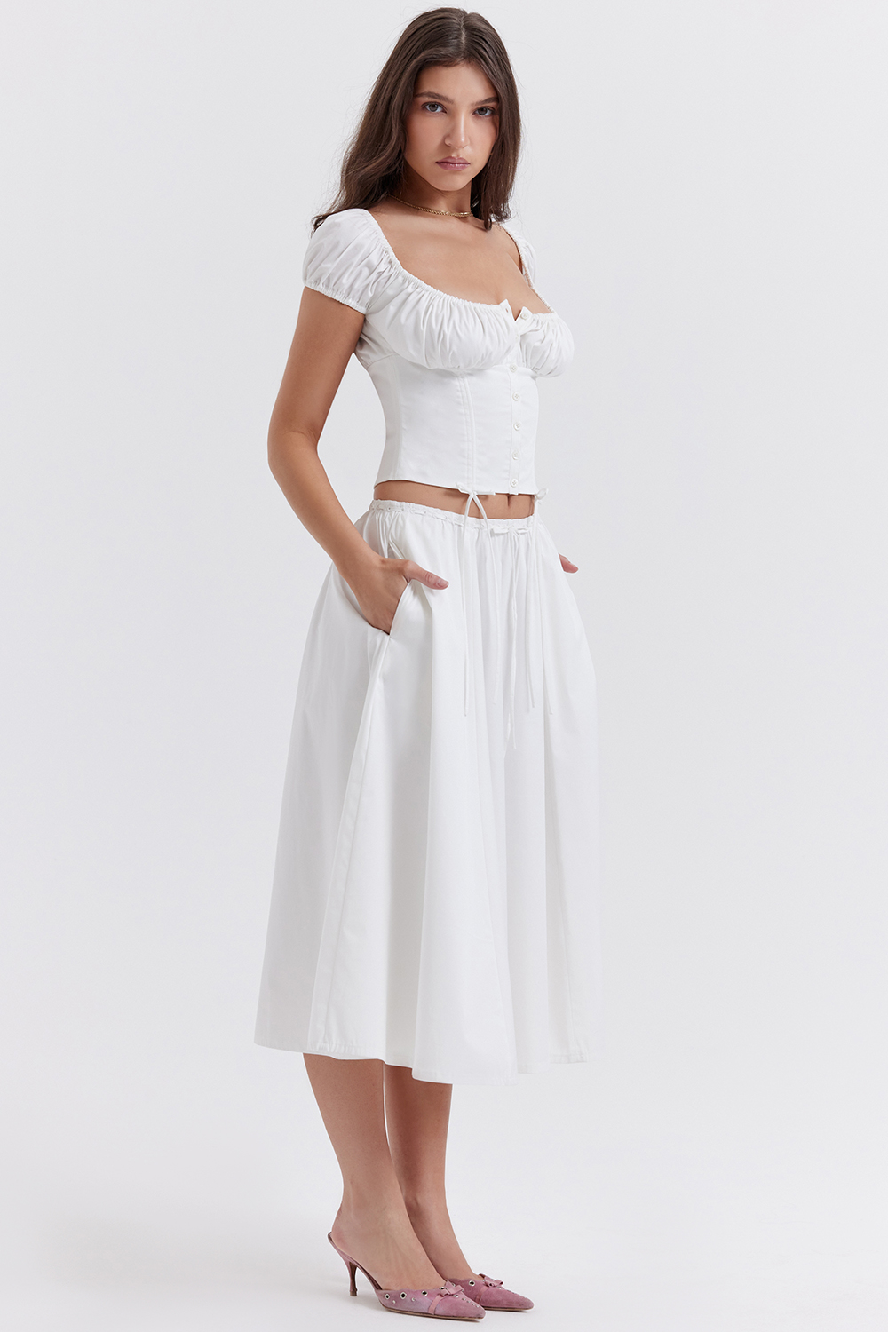 Cora White Gathered Midi Skirt - luluinthesky