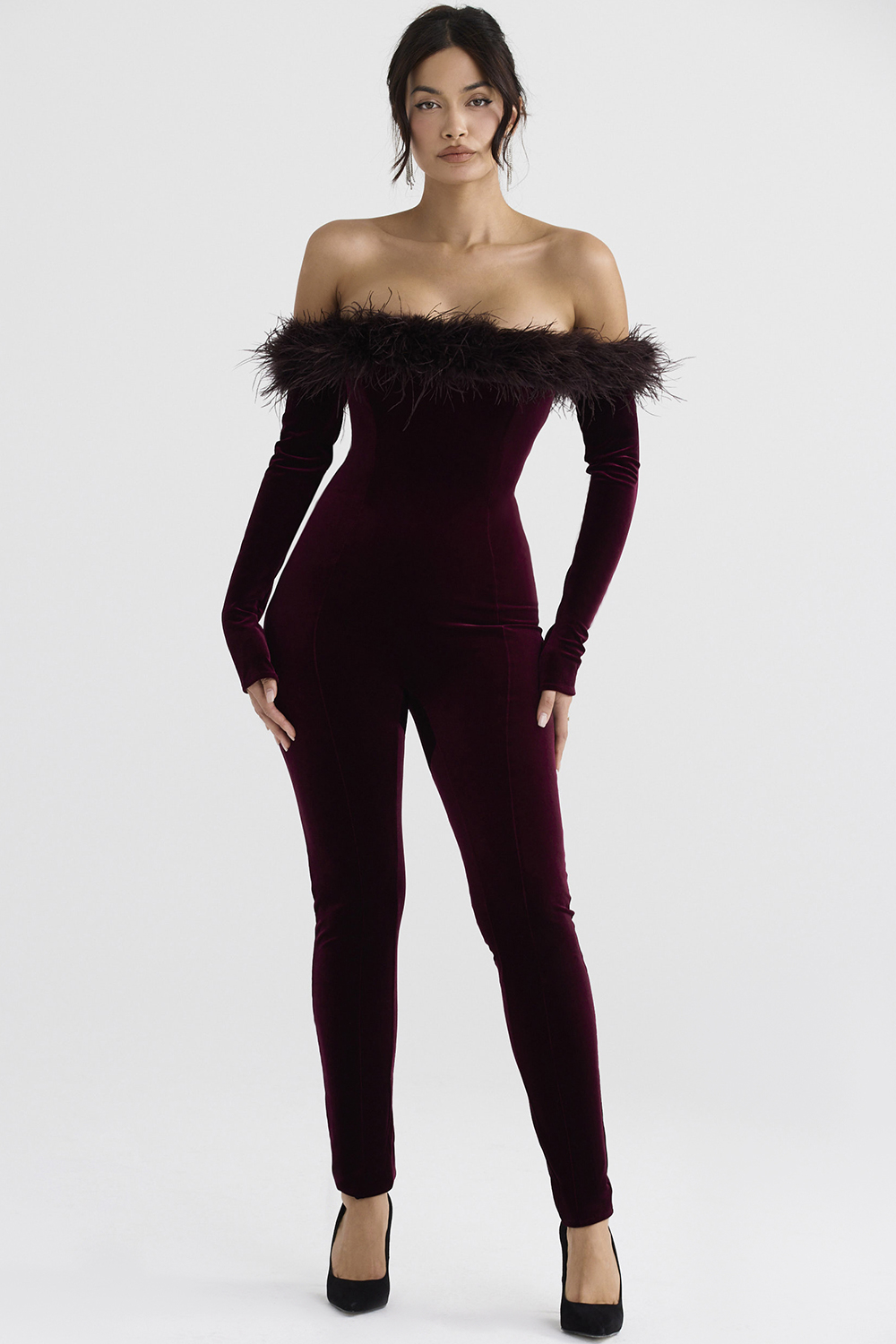 Salima Black Cherry Velvet Jumpsuit - luluinthesky