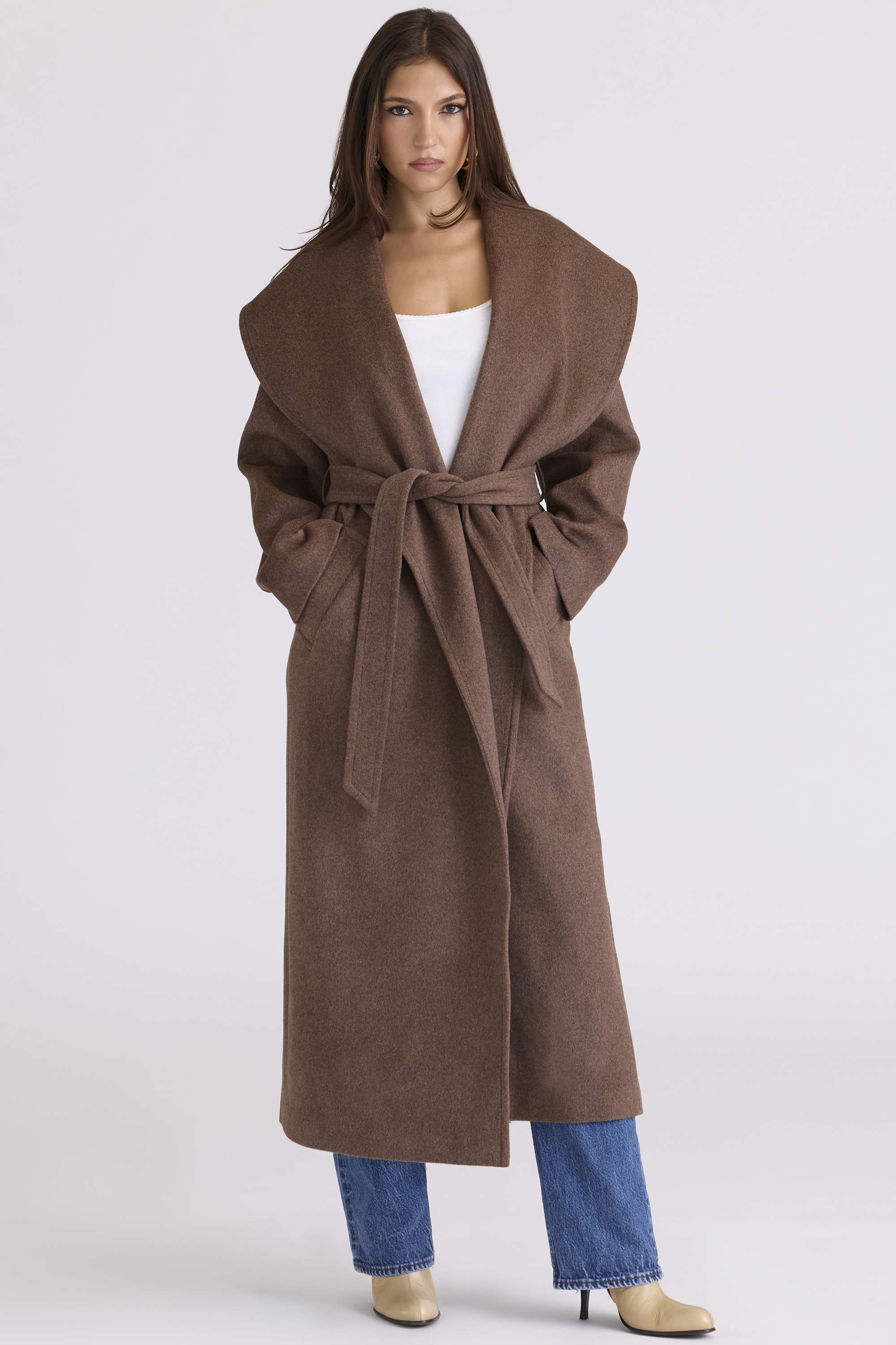 Cocoon Brown Wool Shawl Collar Coat - luluinthesky