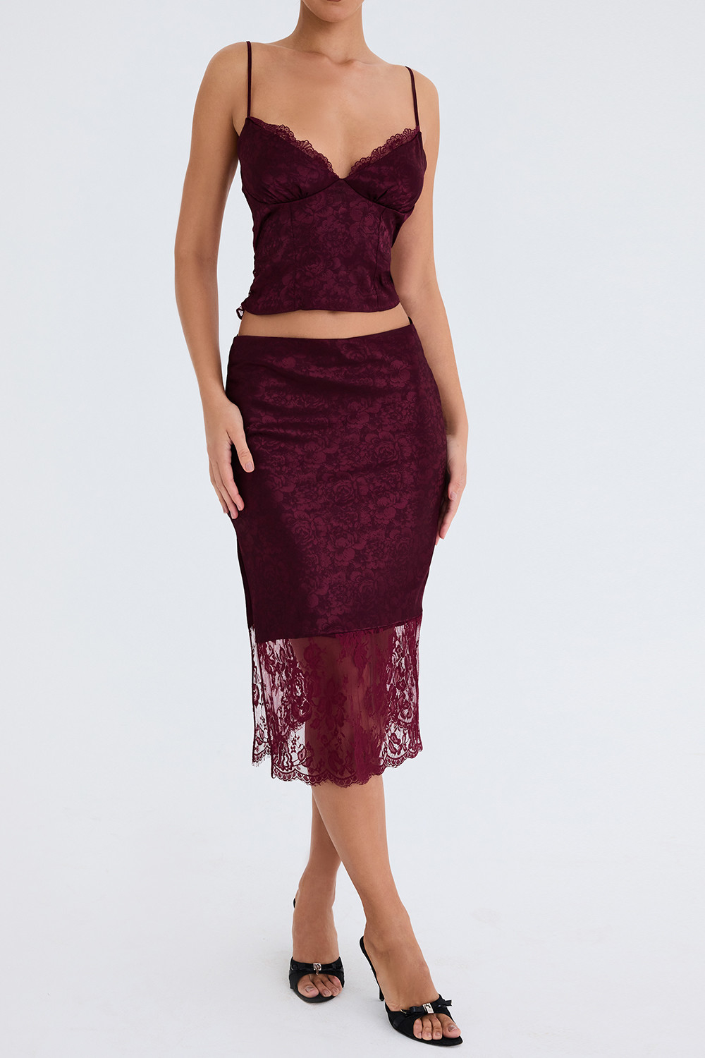 Mistress Rocks Mulberry Satin And Lace Midi Skirt - SALE - luluinthesky