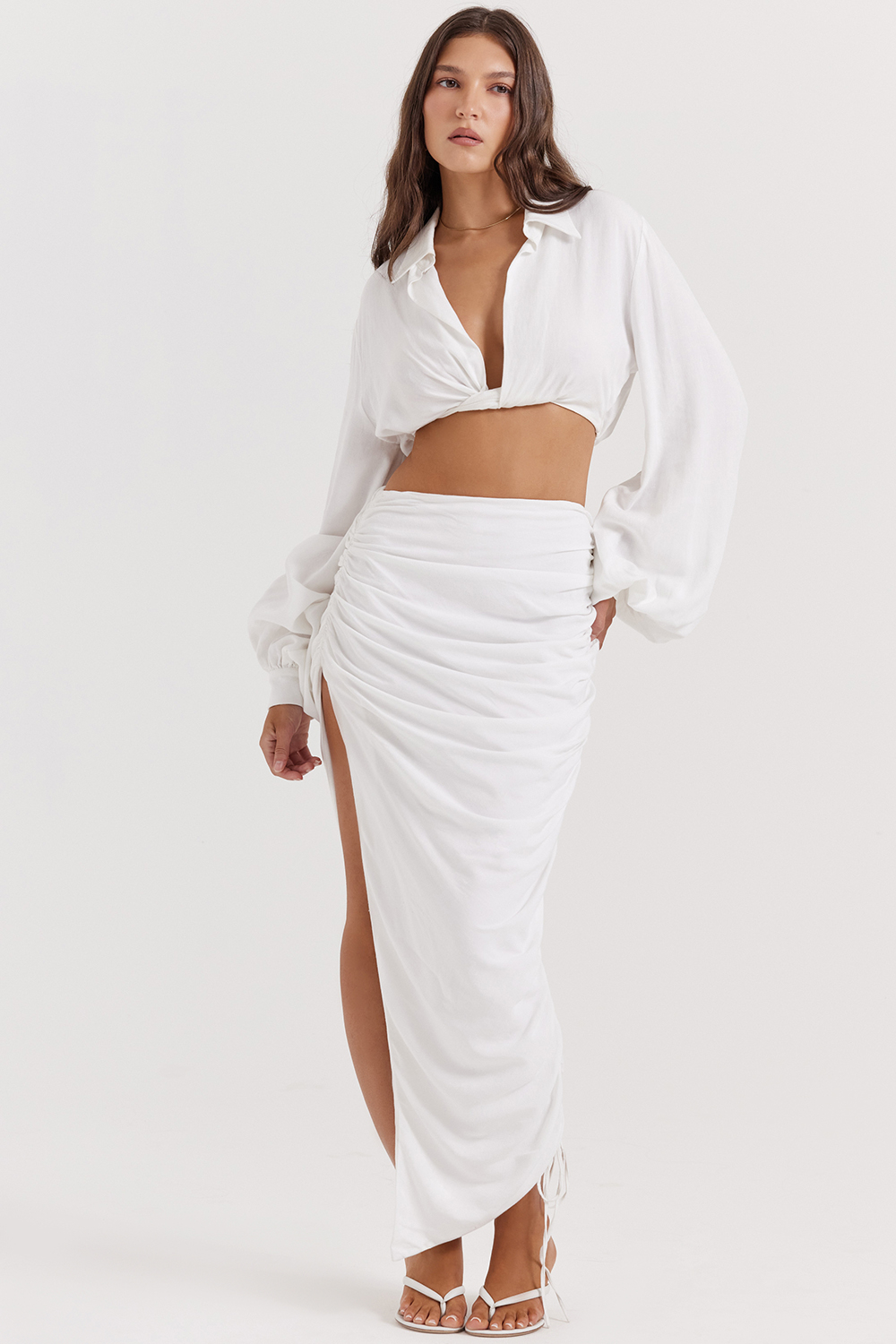 Palmer White Plunge Blouson Top - luluinthesky