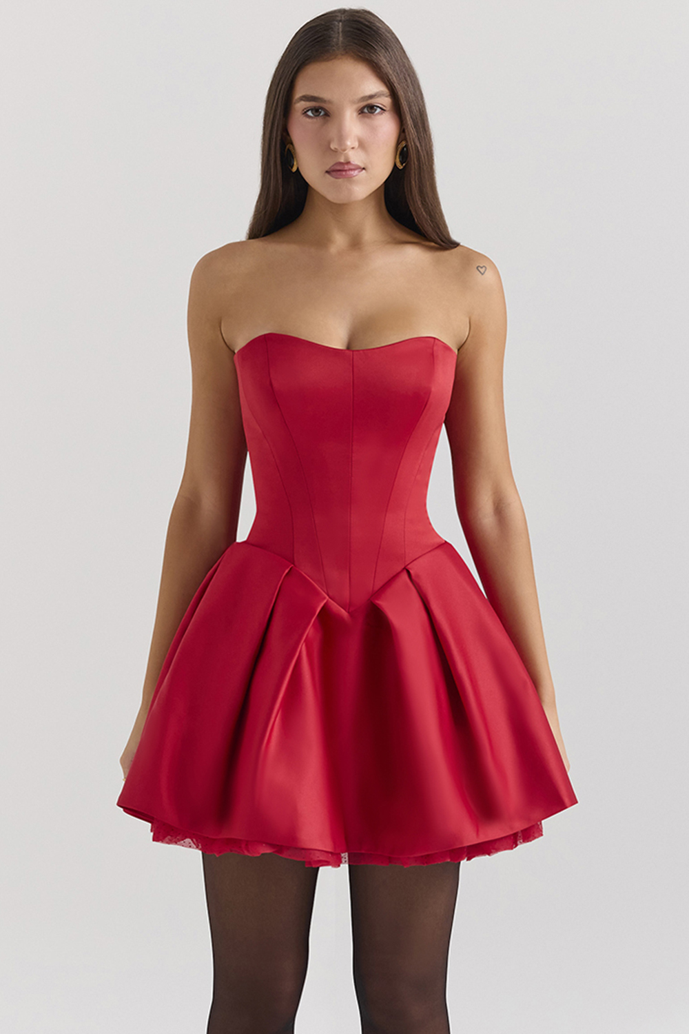 Salome Holly Red Satin Detachable Bow Mini Dress - luluinthesky