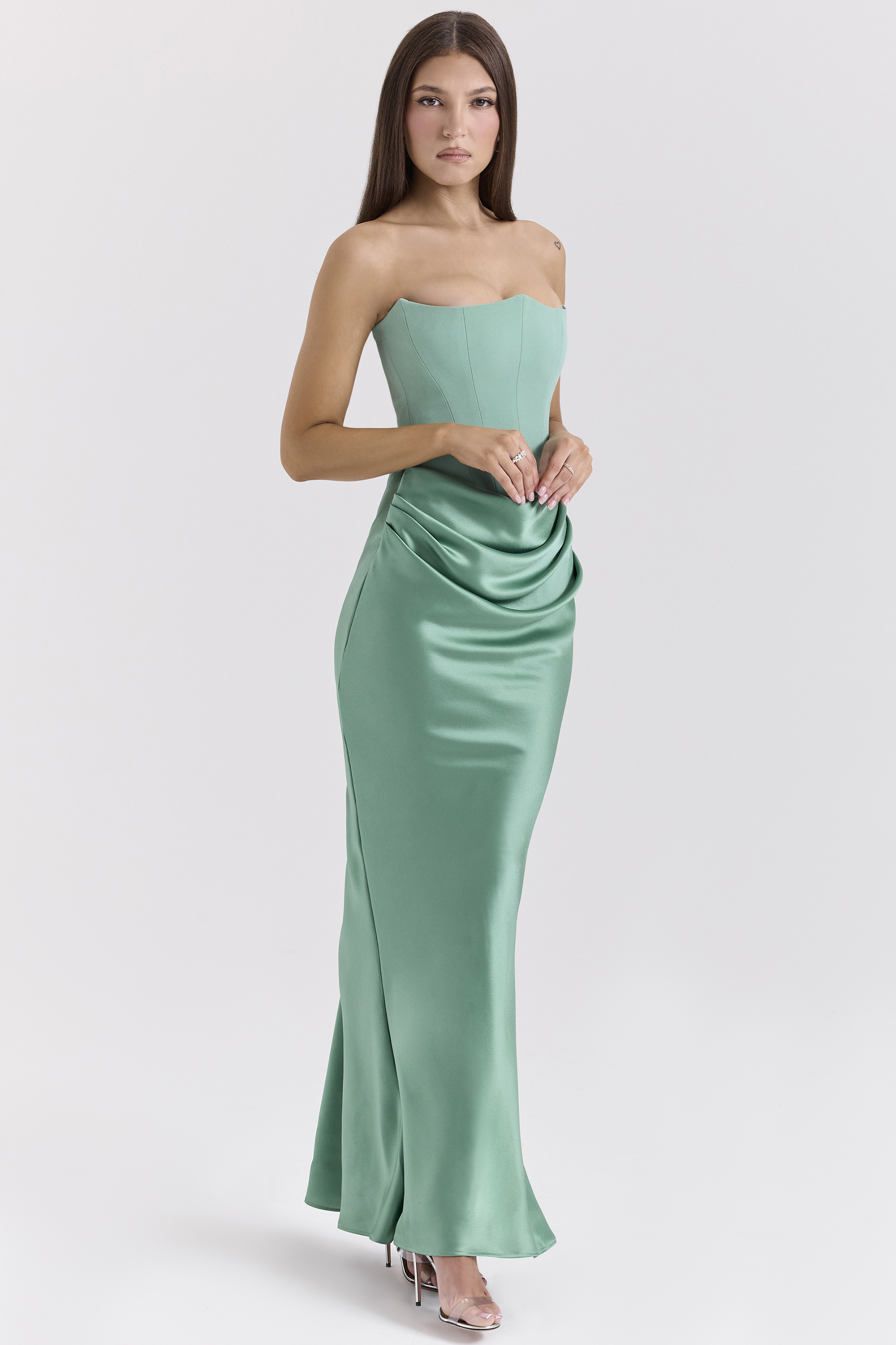 Persephone Jade Strapless Corset Maxi Dress - luluinthesky