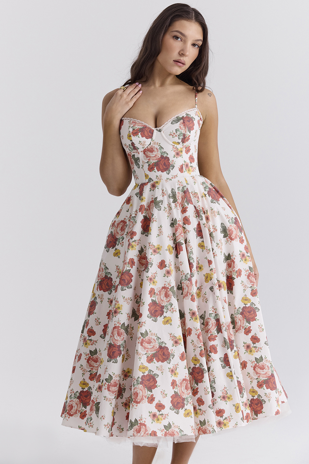 Mademoiselle Italian Rose Print Tulle Midi Dress - luluinthesky