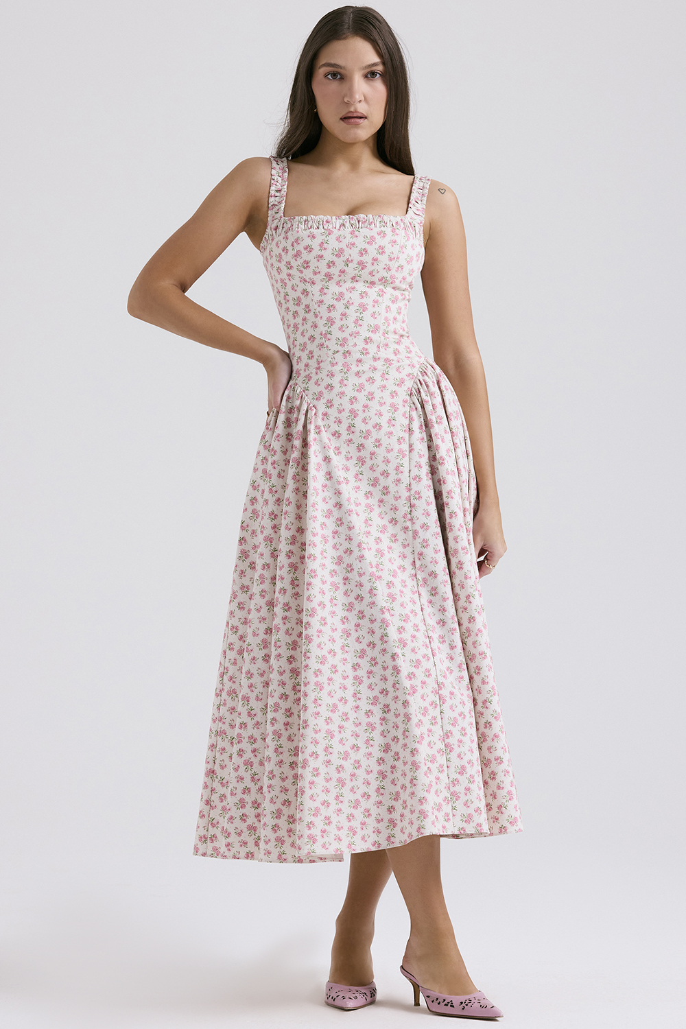 Dorothy White Rosebud Print Cotton Midi Sundress - luluinthesky
