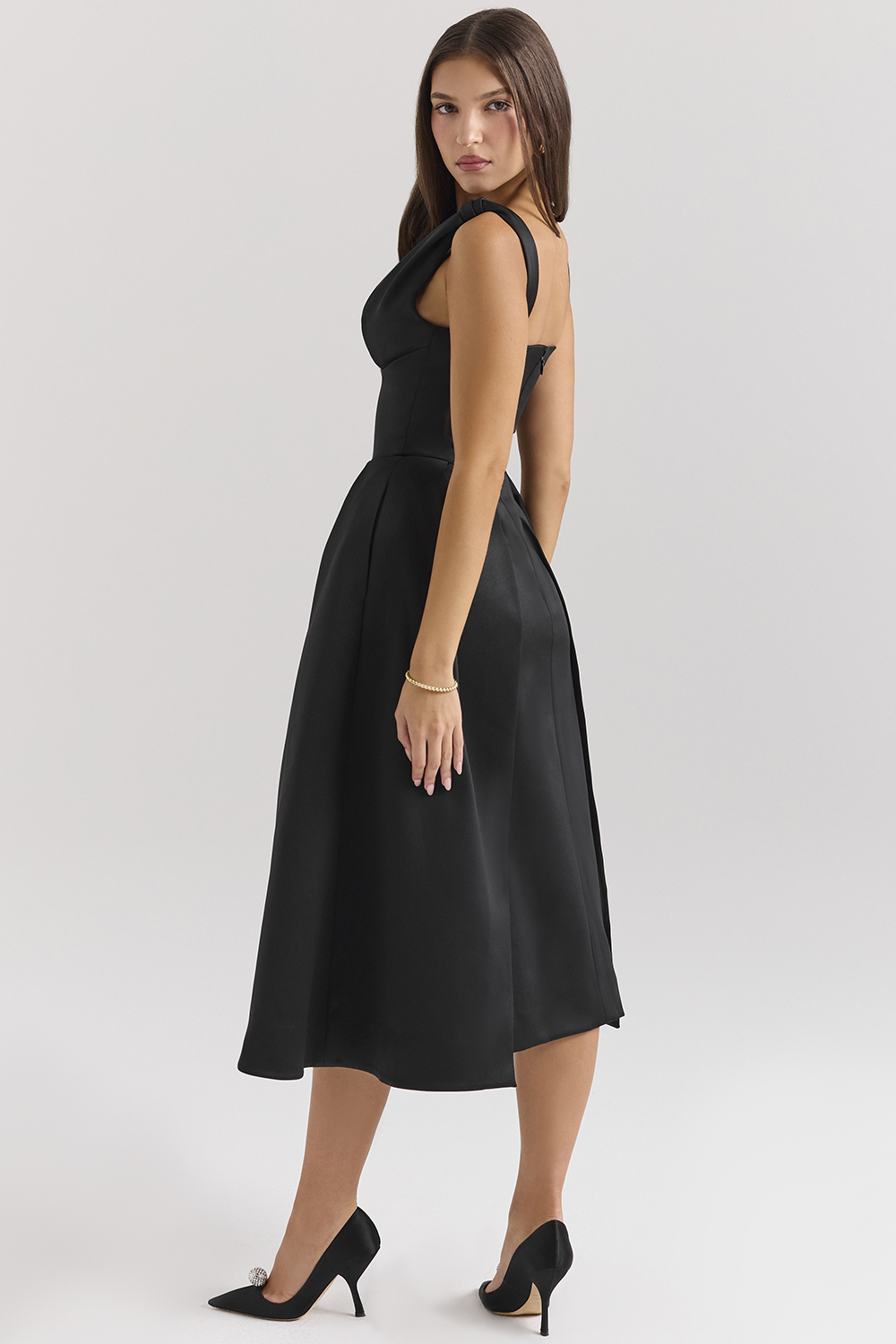 Paloma Black Satin Twist Strap Midi Dress - SALE - luluinthesky