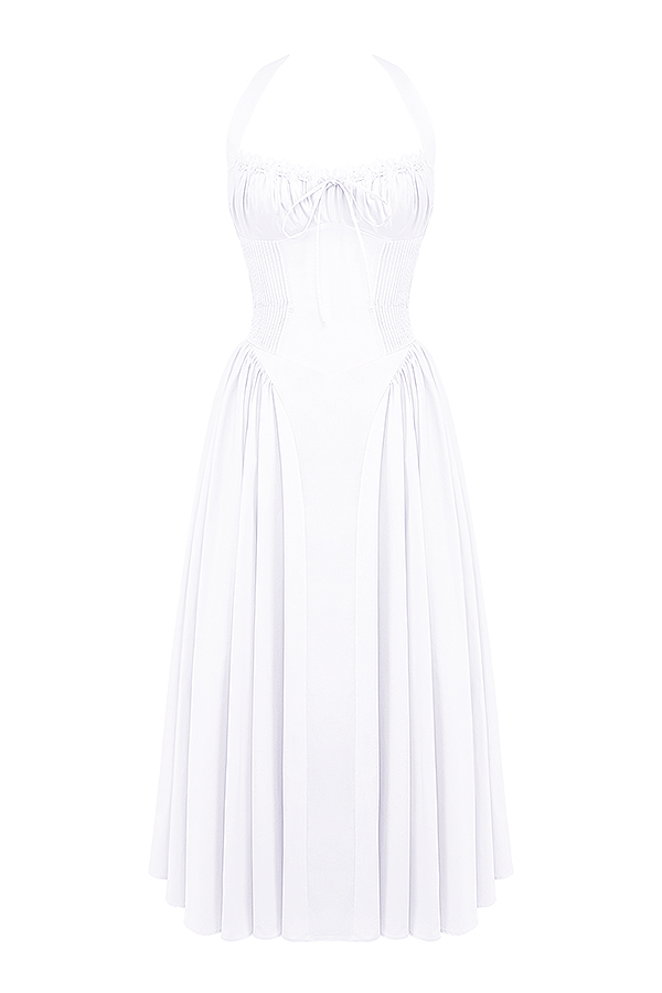 Adabella White Cotton Halter Sundress - luluinthesky