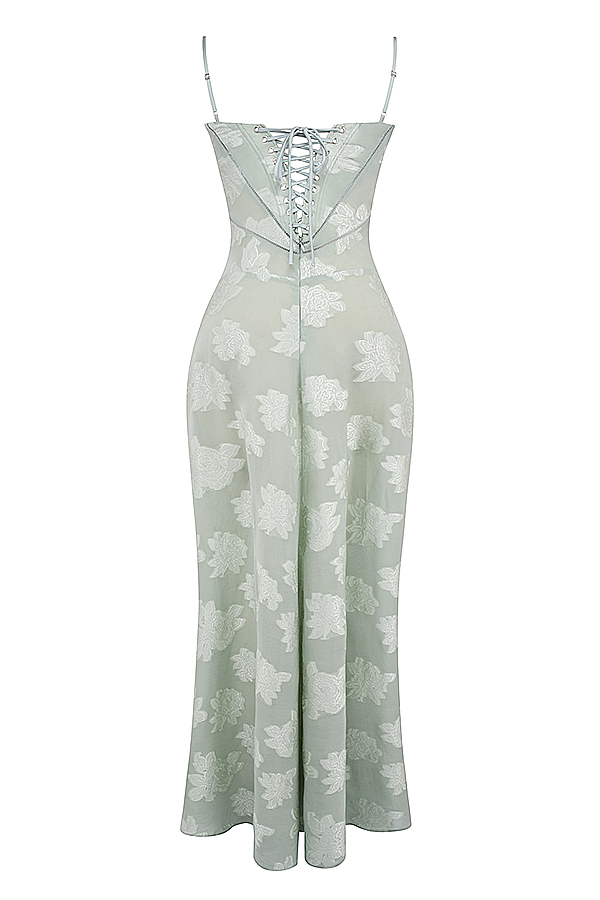 Seren Pistachio Floral Lace Back Maxi Dress - luluinthesky