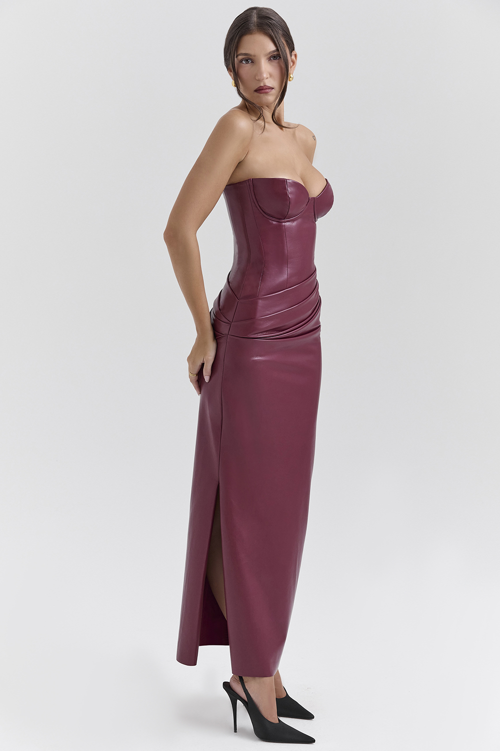 Juliana Cabernet Vegan Leather Midi Dress - luluinthesky