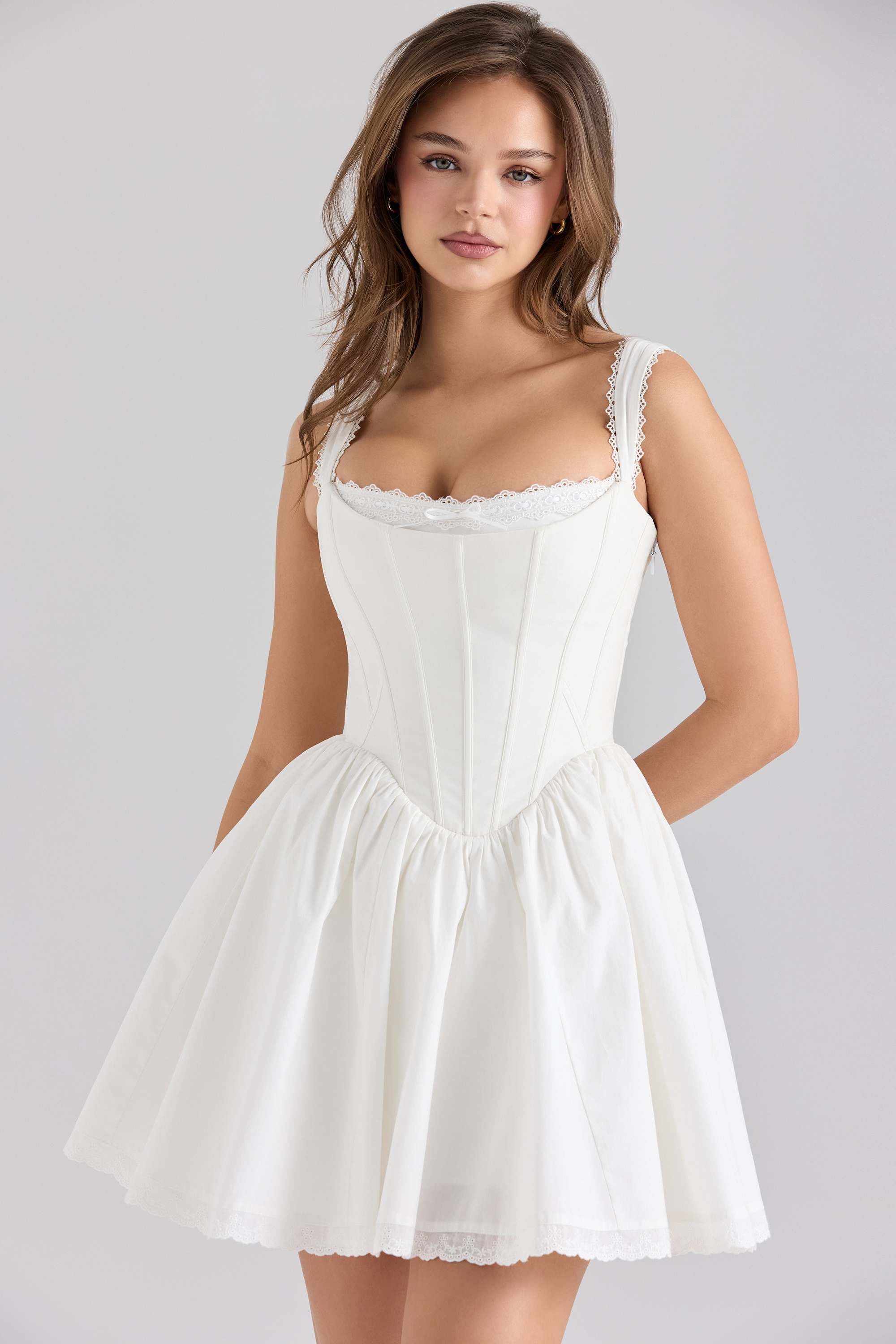 Ami White Stretch Cotton Corset Mini Dress - luluinthesky