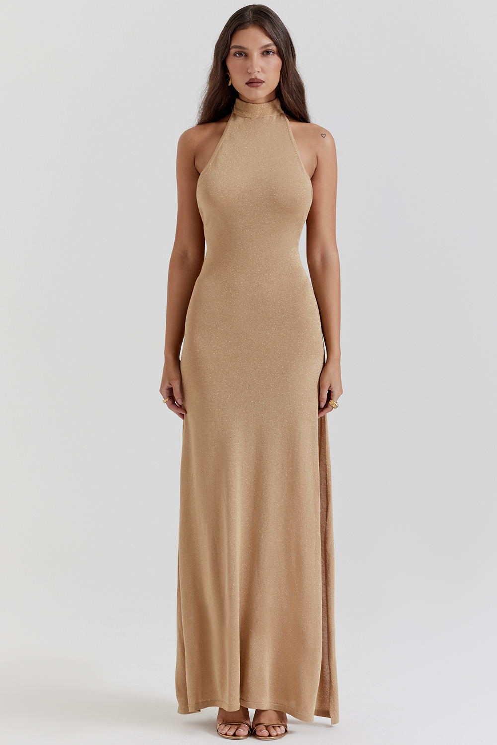 Selia Gold Knit Maxi Dress - luluinthesky