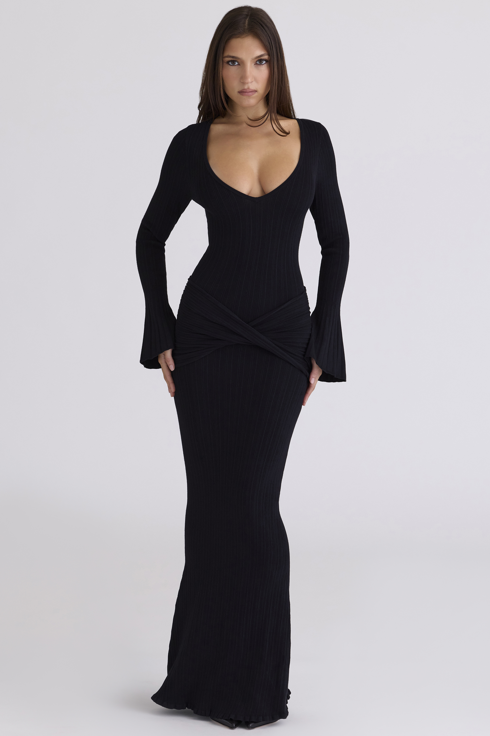 Mila Black Flute Sleeve Maxi Dress - luluinthesky