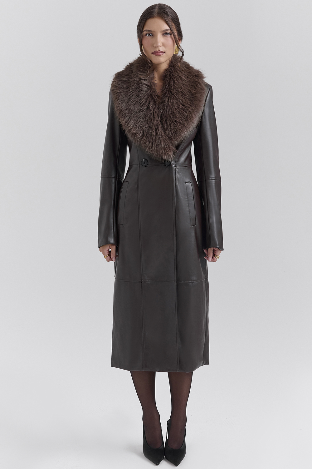 Marcel Brown Faux Fur Trimmed Vegan Leather Coat - luluinthesky