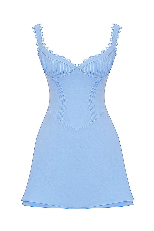 Tilly Blue Pin Tuck Mini Dress - luluinthesky
