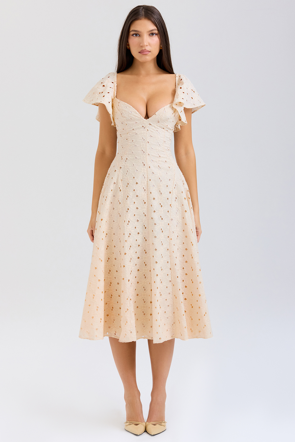 Amaya Cream Tea Broderie Anglais Midi Dress - luluinthesky