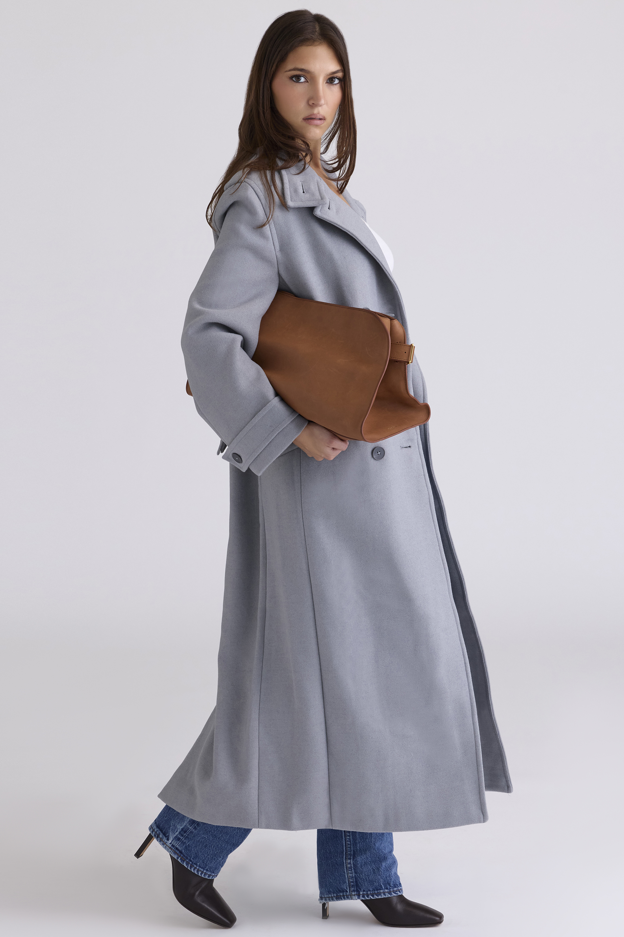 Sander Grey Double Breasted Funnel Neck Coat - luluinthesky