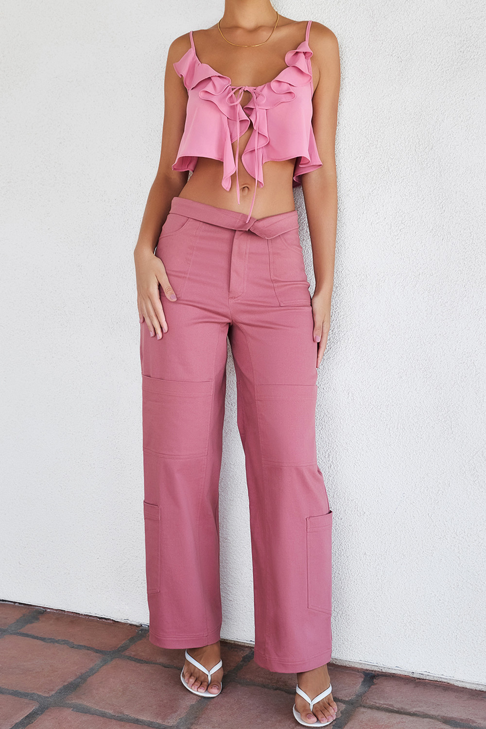 Mistress Rocks Rose Pink Folded Waist Cargo Trousers - SALE - luluinthesky