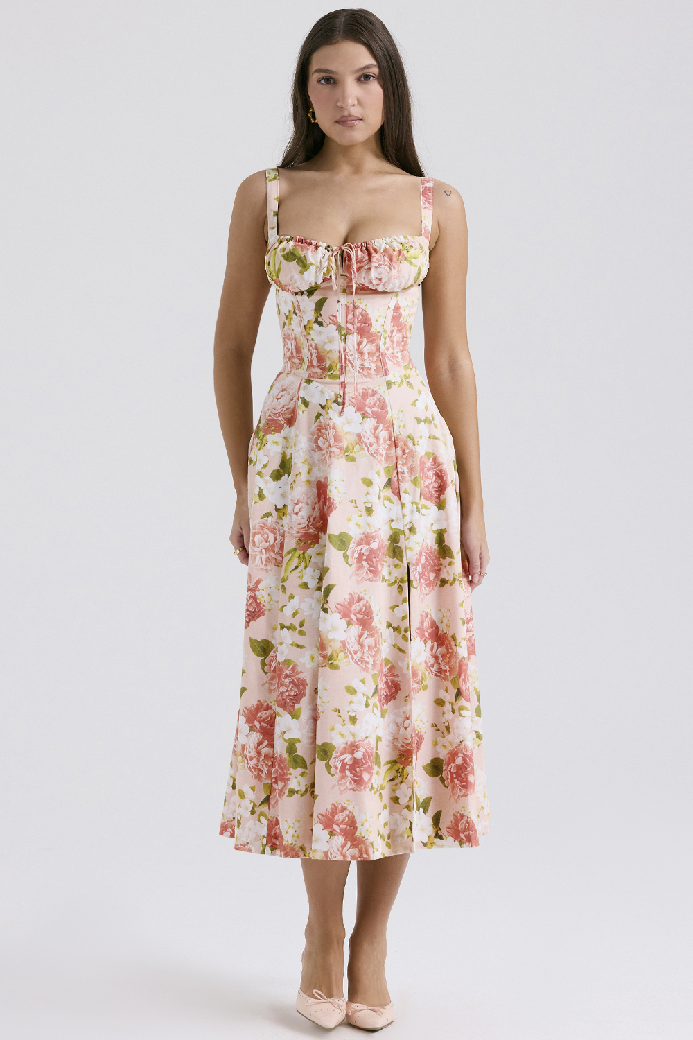 Carmen Pink Peony Print Cotton Bustier Sundress - luluinthesky