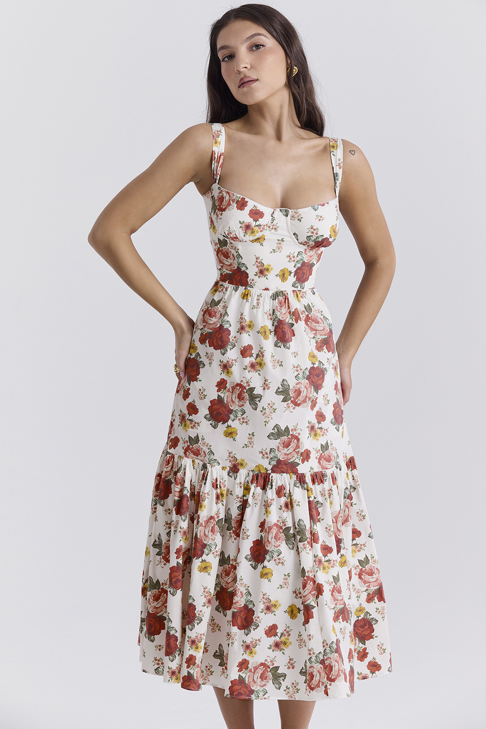 Elia Italian Rose Print Cotton Midi Sundress - luluinthesky