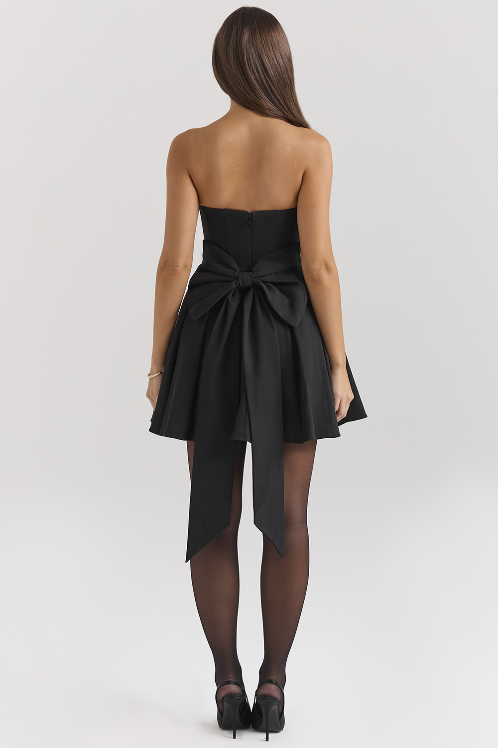 Emmanuela Black Strapless Detachable Bow Mini Dress - luluinthesky
