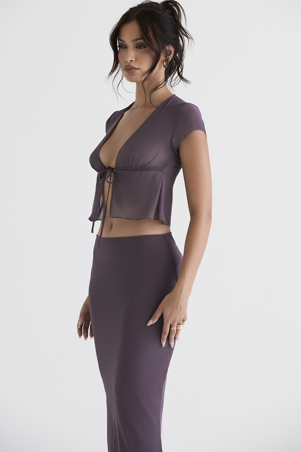 Maia Dark Mauve Tie Front Top - luluinthesky