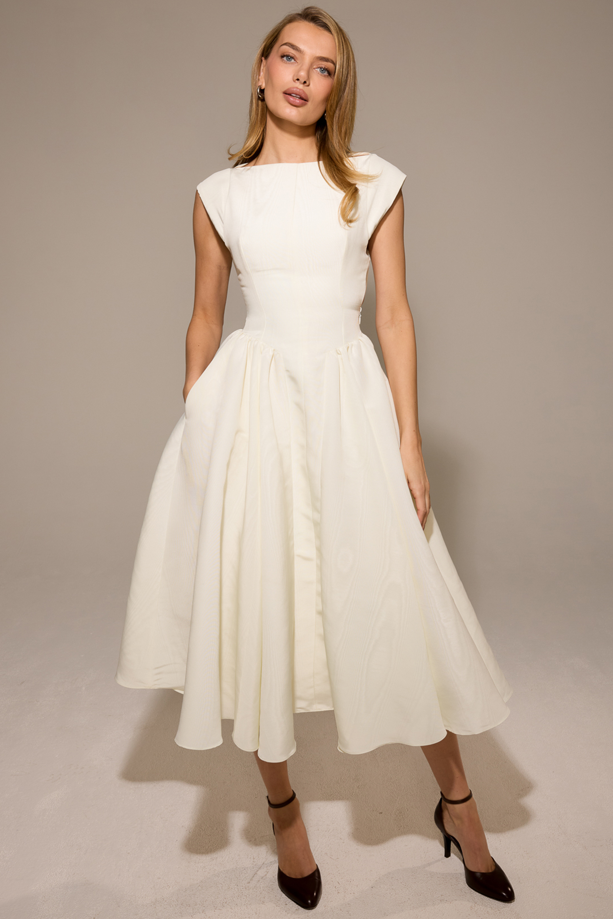 Debutante Ivory Moire Satin Midi Dress - luluinthesky