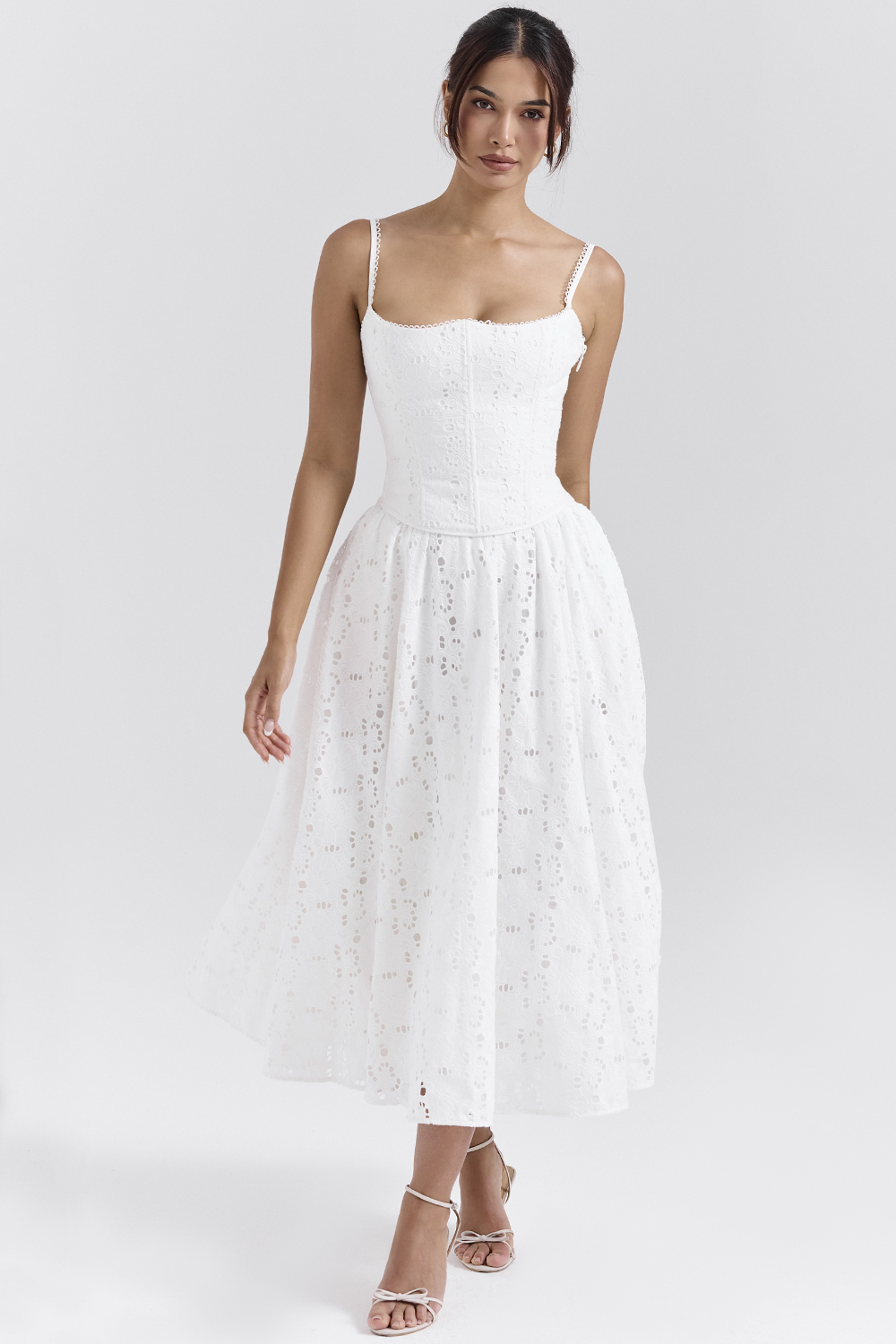 Francine White Broderie Anglais Midi Skirt - luluinthesky