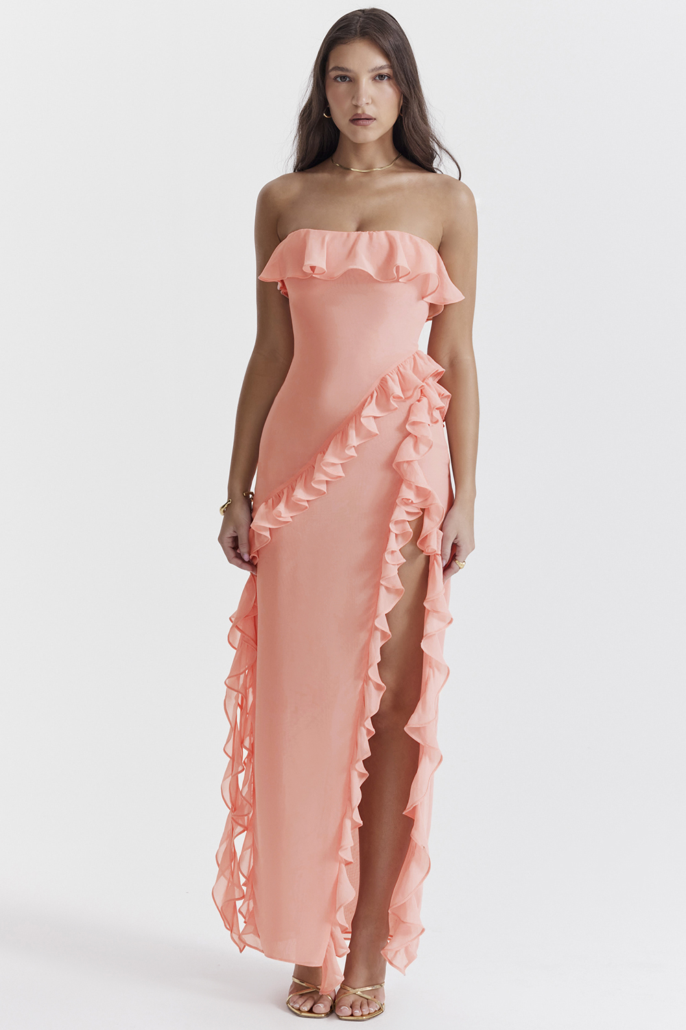 Sarina Apricot Ruffle Maxi Dress - luluinthesky