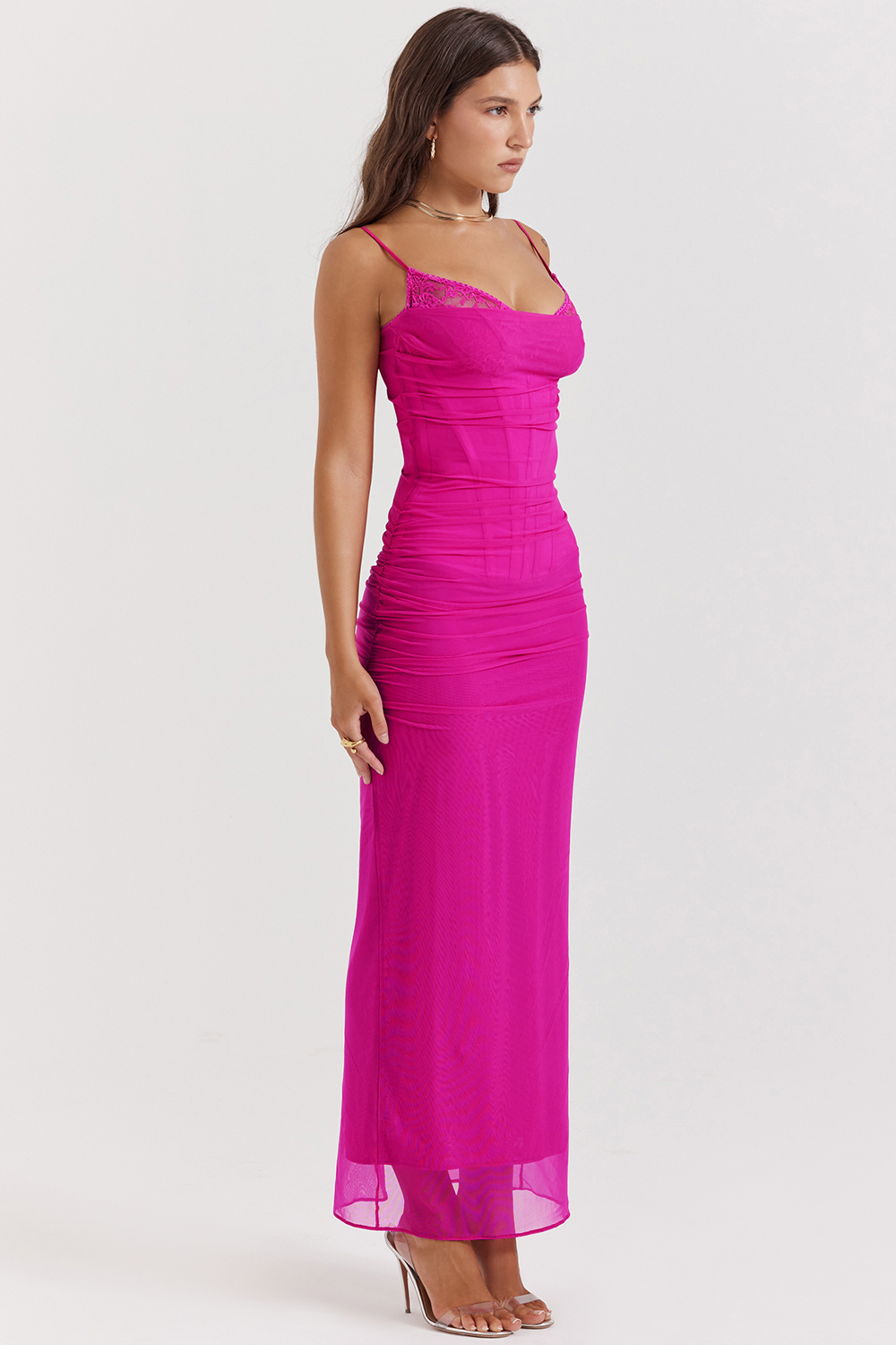Nalini Fuchsia Stretch Mesh Maxi Dress - luluinthesky