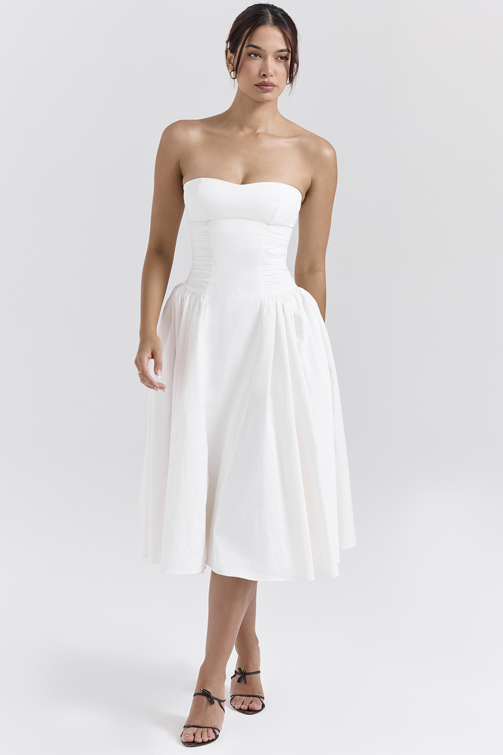 Georgiana White Cotton Strapless Midi Sundress - luluinthesky