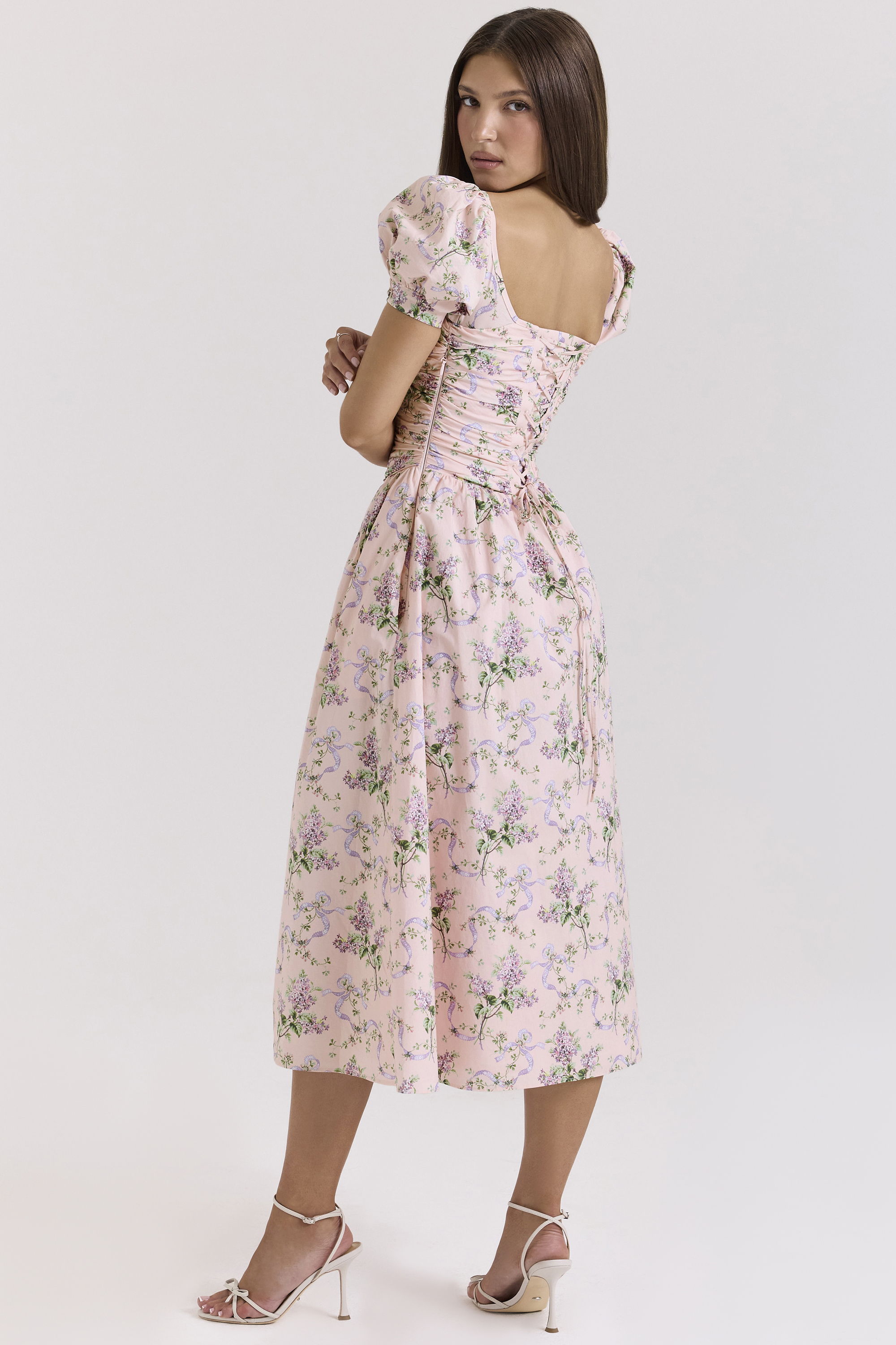 Lulabell Pink Ribbon Print Cotton Midi Dress - luluinthesky