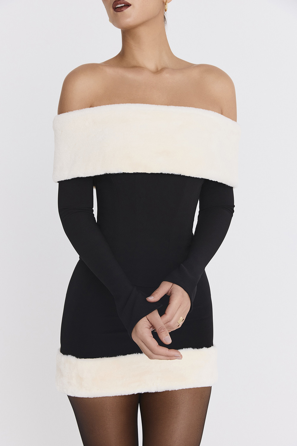 Mistress Rocks Black & Ivory Faux Fur Trim Mini Skirt - SALE - luluinthesky