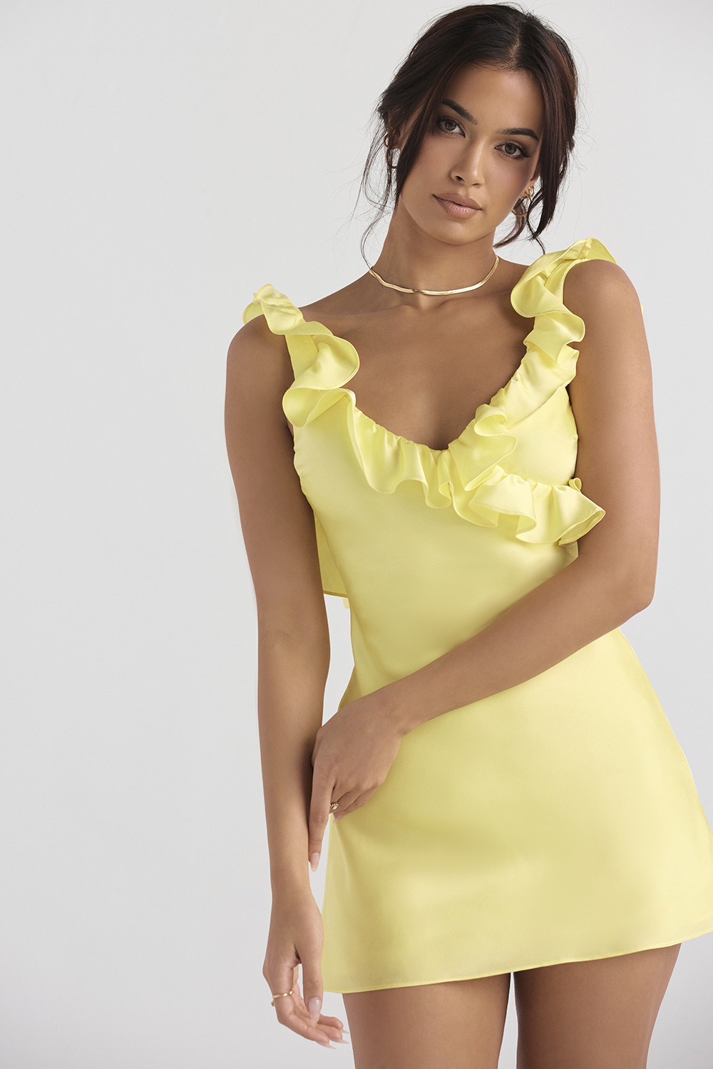 Tink Buttercup Satin Ruffle Mini Dress - luluinthesky