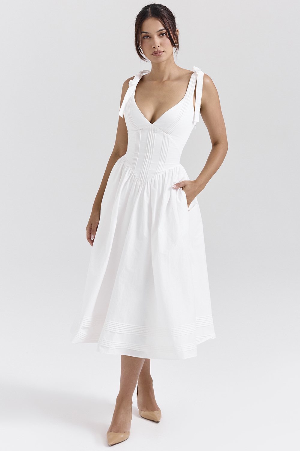 Hattie White Pin Tuck Cotton Midi Sundress - luluinthesky