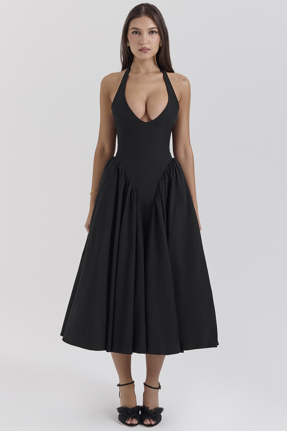Marilyn Black Twill Halter Midi Dress - luluinthesky