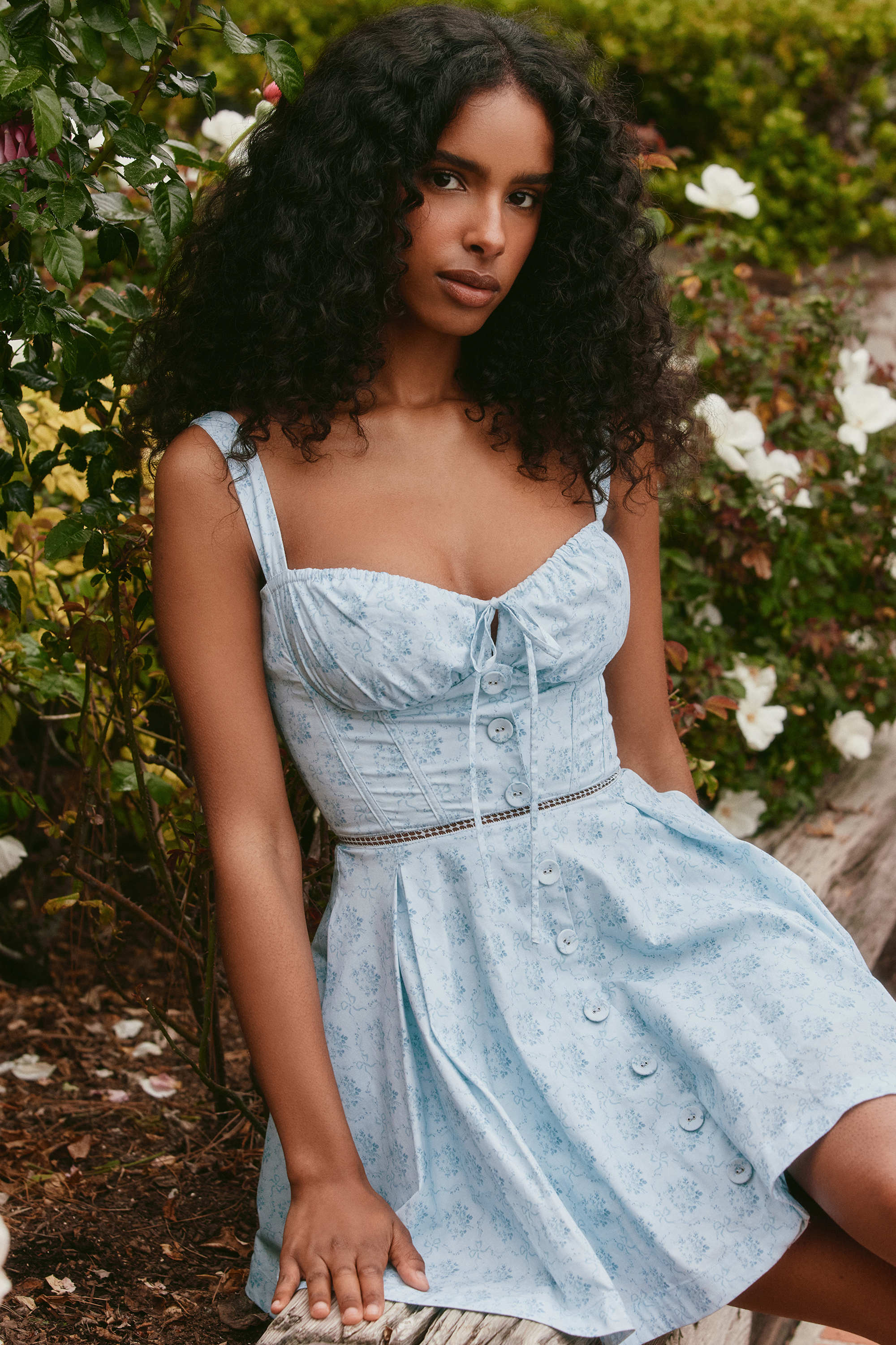 Calia Blue Floral Print Stretch Cotton Mini Dress - luluinthesky