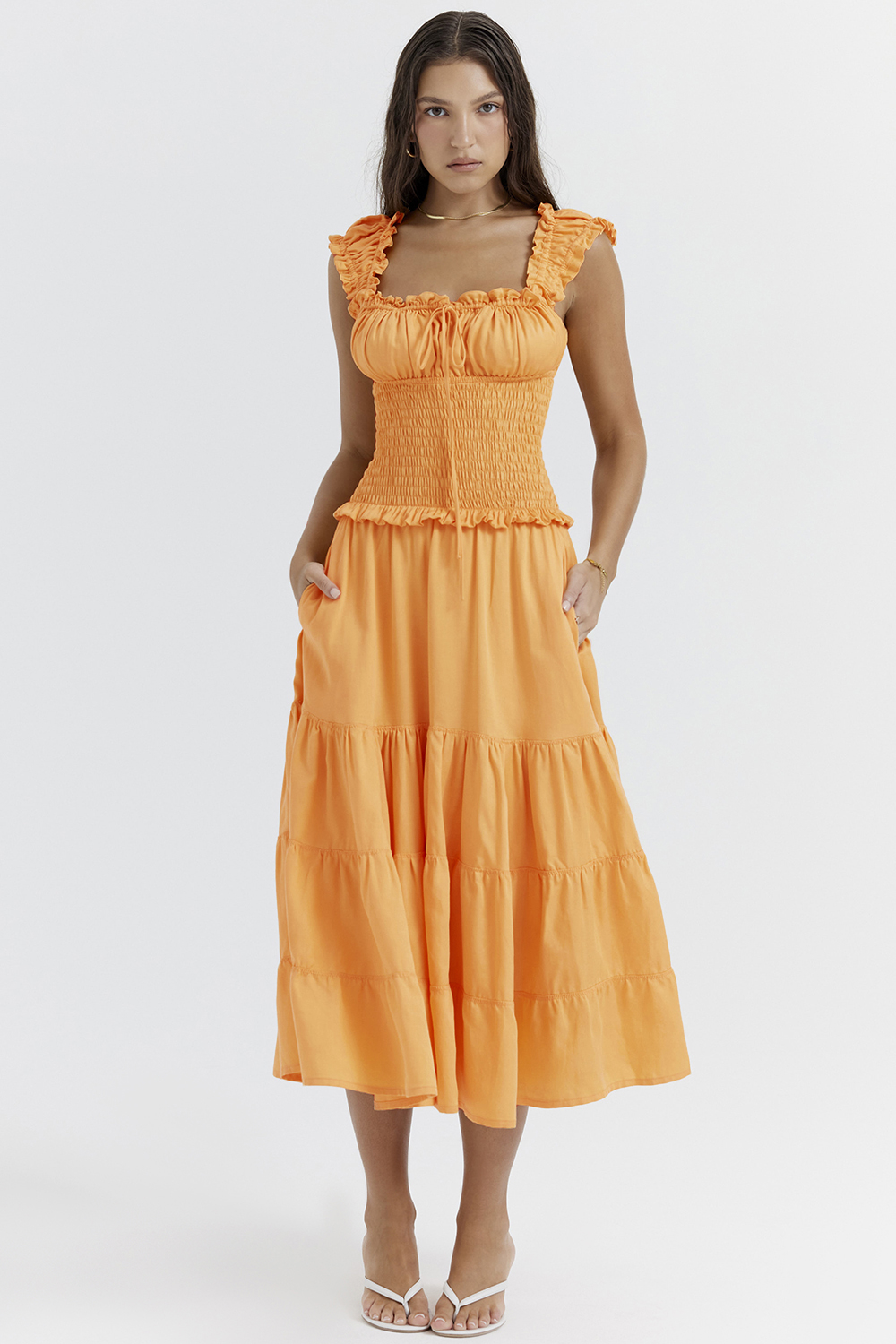 Phedra Tangerine Shirred Sundress - luluinthesky