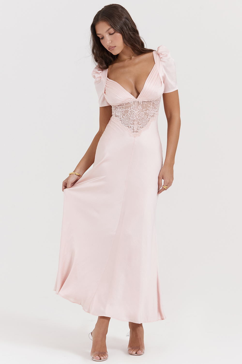 Rafaela Soft Peach Pure Silk & Lace Dress - luluinthesky