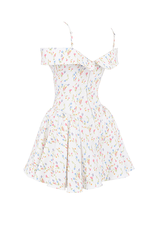 Elida White Posy Print Corset Mini Dress - luluinthesky