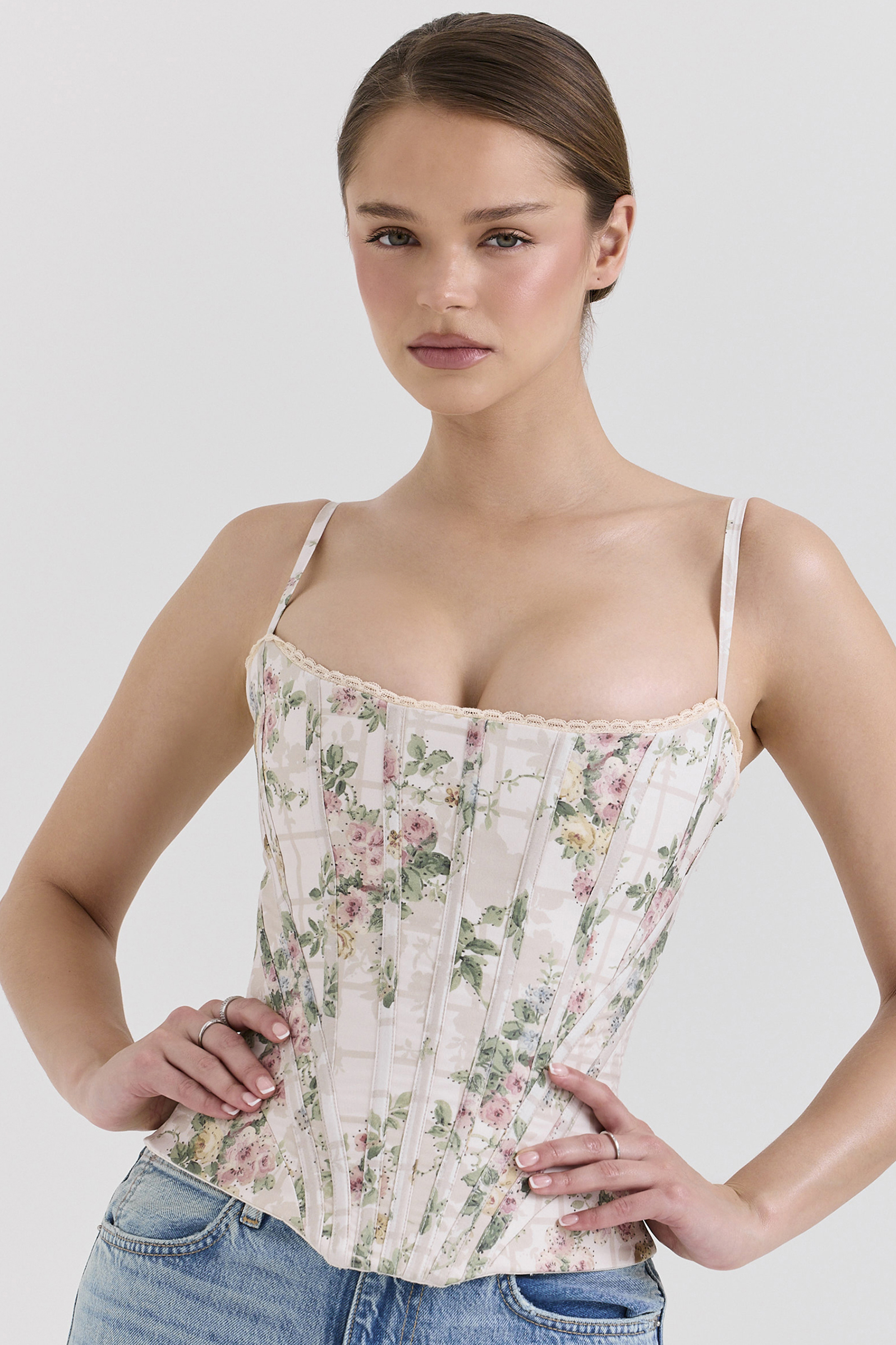 Cadie Cream Floral Cotton Corset Top - luluinthesky