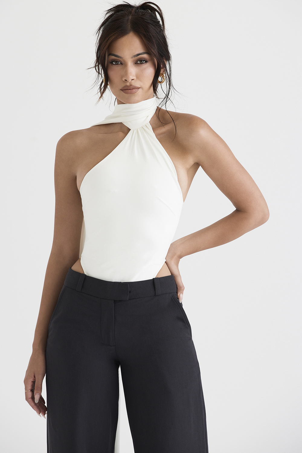 Farrah Ivory Satin Wrap Neck Bodysuit - luluinthesky