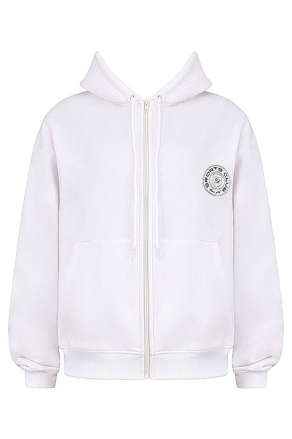 Mirage White Cotton Fleece-Back Zip Through Hoodie - luluinthesky