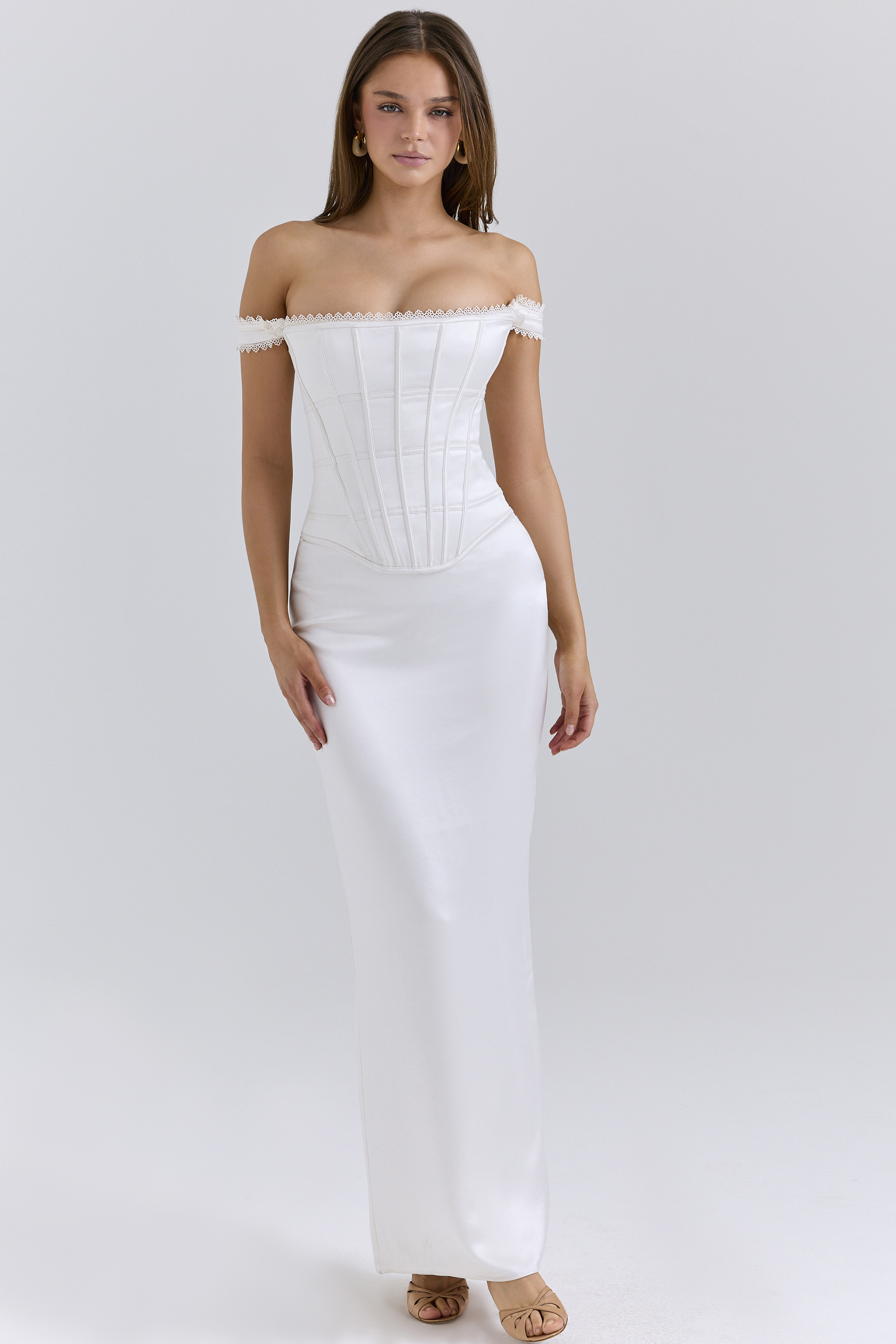 Isis Ivory Satin Corset Maxi Dress - luluinthesky