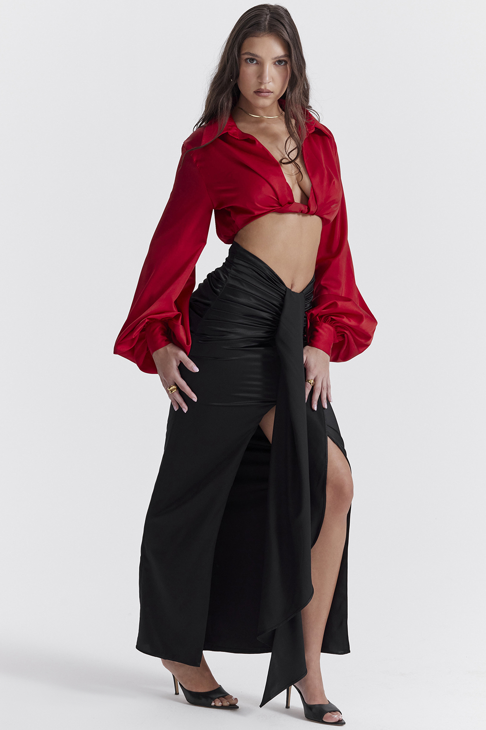 Arla Black Draped Silk Maxi Skirt - luluinthesky
